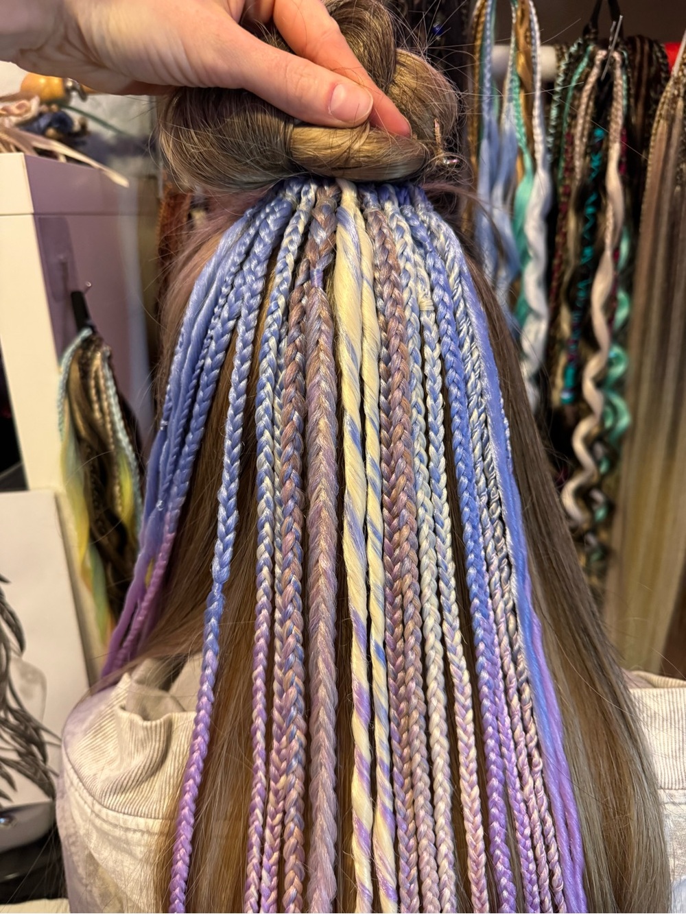 Braided Hair Extensions with Pastel Blue and Pink Accents - Picture 7 of 12